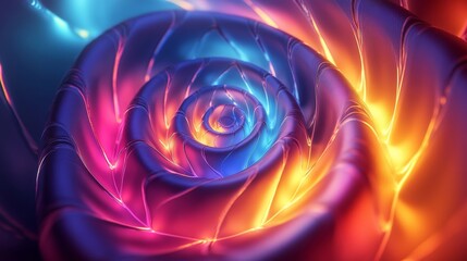 Optical spiral patterns glowing with vibrant surreal hues. Generative AI
