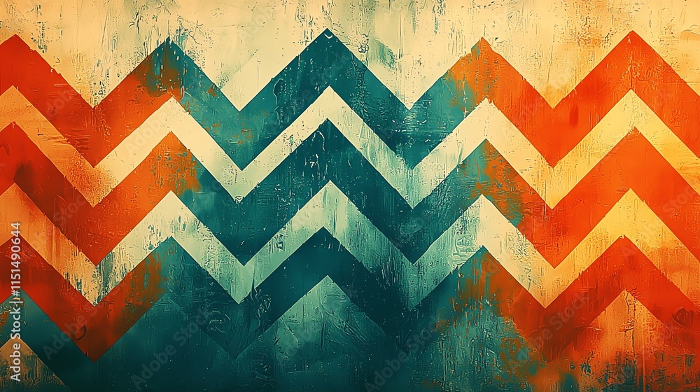 Poster a modern abstract pattern with zigzag gradients of orange and aqua, adding energy to the design