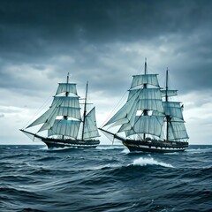Fototapeta premium Two old ships racing each other 