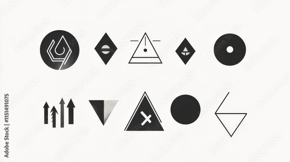 Poster art deco geometrical shapes. modern design elements for emblems and logotypes triangles circles divi