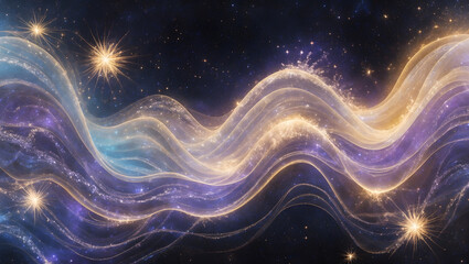 Fototapeta premium Abstract Waves Illustration with Bright Lights and Glowing in Night Sky