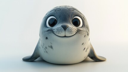 Obraz premium a cute baby seal with grey fur sits on a white surface