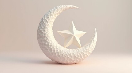 Soft 3D Sculpture of Crescent Moon Cradling a Star