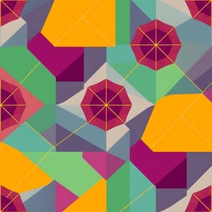 Geometric Pattern: A vibrant and captivating pattern of overlapping geometric shapes in bold colors. The seamless design creates a dynamic and modern aesthetic for any project.  