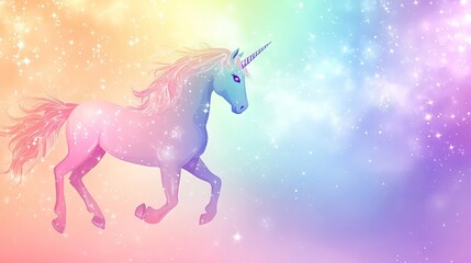 Fototapeta premium Holographic unicorn background with rainbow mesh, princess colors, magic sparkles, and twinkling stars