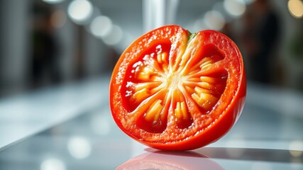 Fresh Tomato Slice - AI Photorealistic Food Image, Cross Section, Closeup