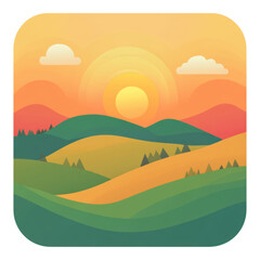 Obraz premium Sunrise Over Hills Icon, vibrant colors illuminate rolling hills, serene atmosphere, perfect for nature-themed projects, PNG format, transparent background