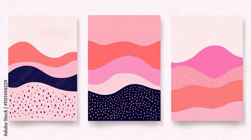 Poster this artwork features vibrant waves in pink and navy, creating a soothing visual experience.