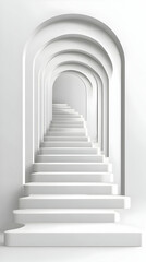 White Archway Staircase 3D Render