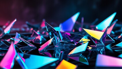 Abstract Neon Triangular Glass Fragments Scattered