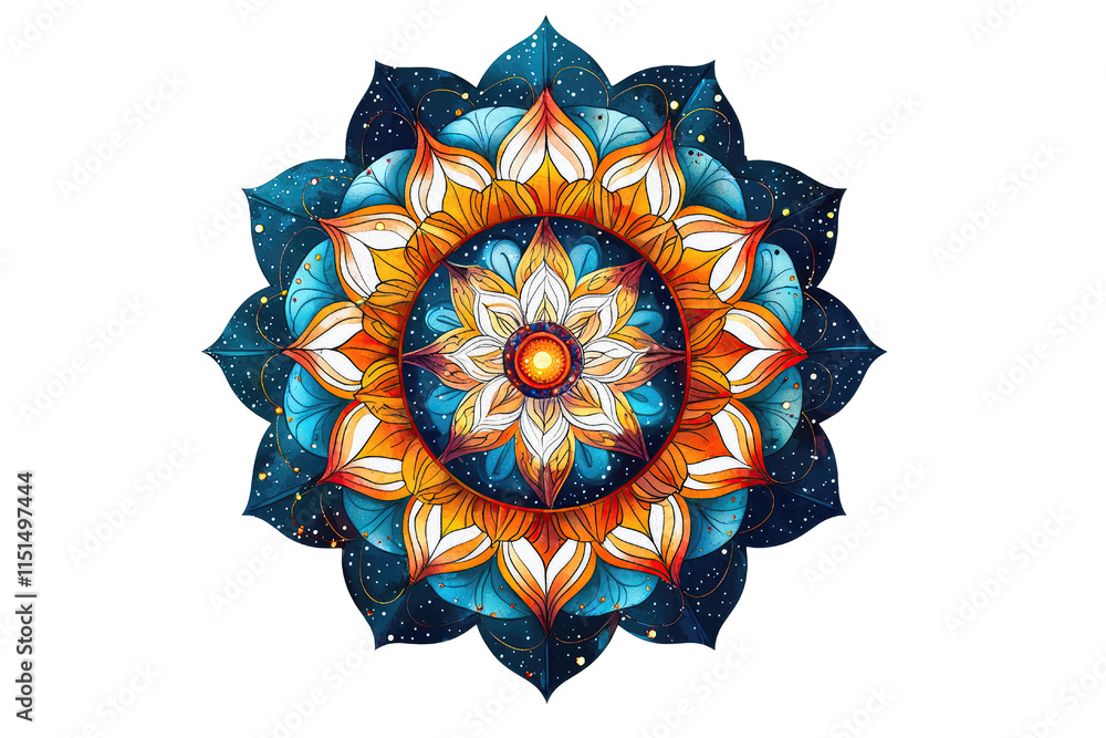 Poster cosmos astronomy concept. a vibrant mandala design with intricate patterns and colors for meditation