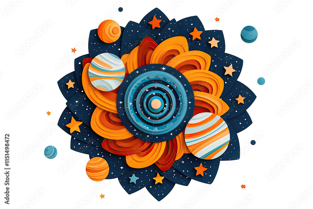 Poster cosmos astronomy concept. colorful cosmic design featuring planets and swirling patterns in a vibran