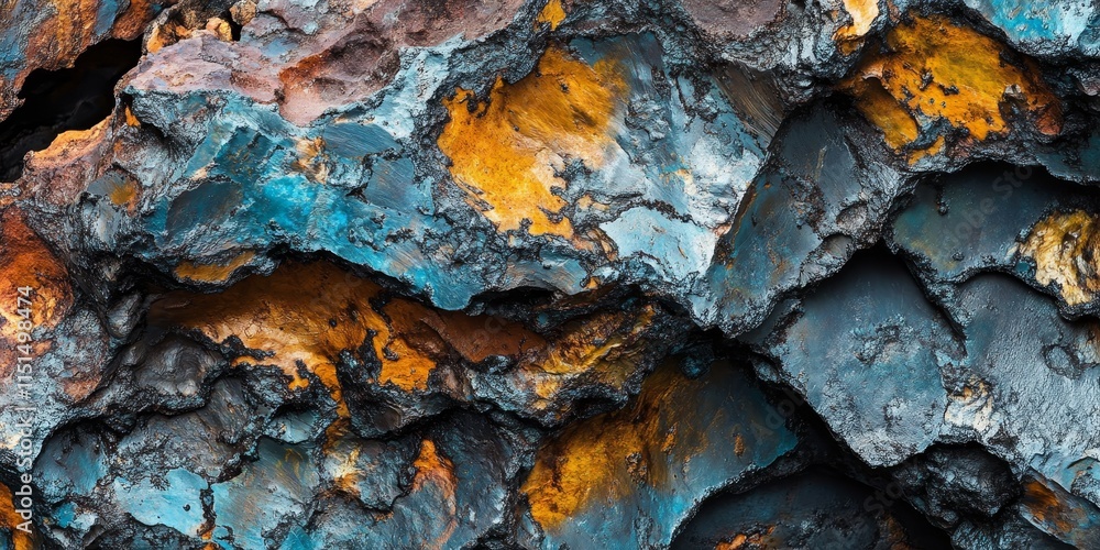 Poster metallic slag rock generated from mining processes showcases unique textures and colors, making meta
