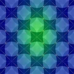 Fototapeta premium Abstract Geometric Pattern: A mesmerizing seamless pattern featuring a captivating interplay of blue, green, and gold hues. The design creates a sense of rhythm and depth.