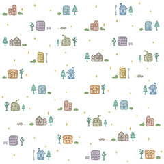 街並みの背景素材　白背景