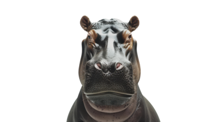 Hippo portrait captured in stunning detail against a white backdrop