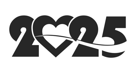 Happy new year 2025 Loves Logo Design. Premium love shape 2025 new year vector logo design. Love, loves, 2025 editable design