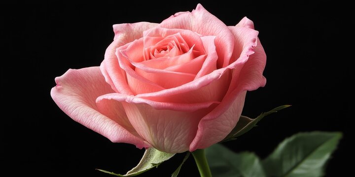 Captivating half grown pink rose showcasing delicate beauty, highlighting the enchanting characteristics of this stunning pink rose at an early stage of bloom. Perfect for floral themes.