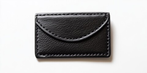 Small pocket sized card holder made of black pure leather, displayed on a white background, showcasing its elegance and functionality as a stylish accessory for organizing cards.