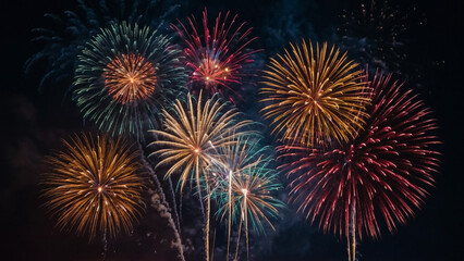 Obraz premium Colorful firework with bokeh background. New Year celebration, Abstract holiday background