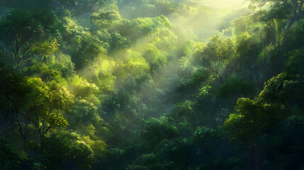 Sunlit Rainforest: A Serene and Lush Nature Scene