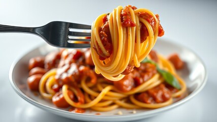 Italian Spaghetti Bolognese, Fork, Plate, Food Photography, High Resolution, AI Art