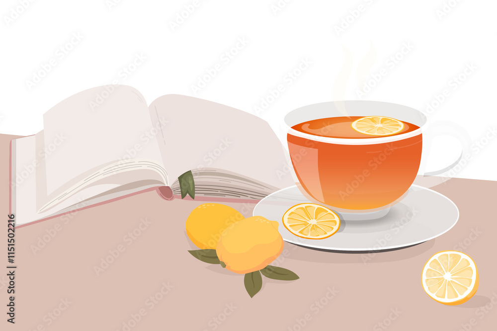 Poster Lemon tea png border, cute cartoon illustration, transparent background