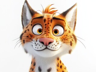 close up of a cartoon lynx with big eyes