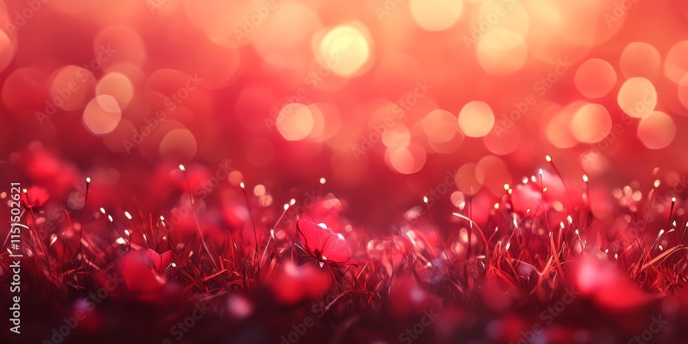 Poster soft bokeh effect combined with a blurred red background creates a visually stunning scene, emphasiz