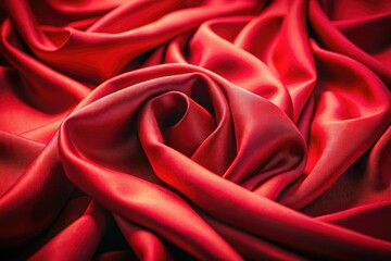 Obraz premium Close-up of vintage red fabric, softly draped, showcasing its smooth texture and retro elegance.