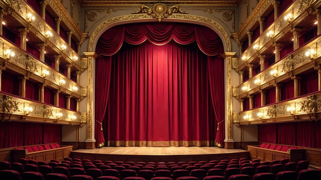 A grand opera house with velvet curtains and golden embellishments. new image 