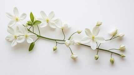 Obraz premium white flowers and green leaves on a stem