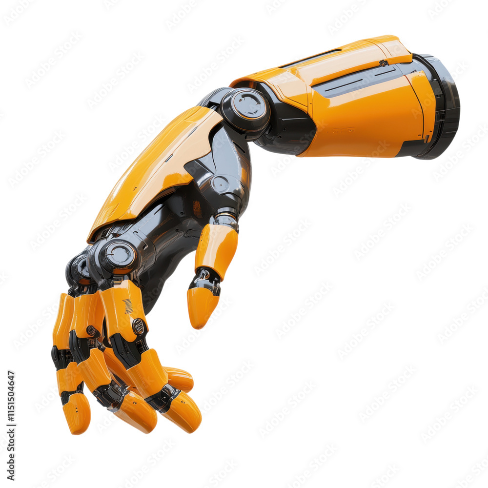Poster robotic arm icon featuring sleek mechanical joints, designed for modern applications, transparent ba