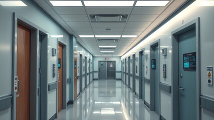 Fototapeta premium Modern Hospital Corridor with Digital Displays - AI Art