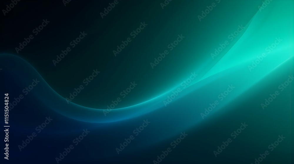 Poster An abstract background with flowing, curved lines of light green and teal against a darker teal or blue backdrop, creating a sense of movement and depth