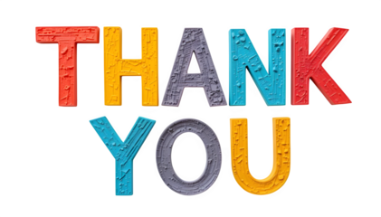 Colorful Paper Letters Shaping the Word Thank You Isolated on White and PNG Transparent Background