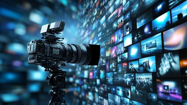 Professional business media background featuring modern abstract design with dynamic blue tones, digital connections, and high-tech elements, perfect for corporate presentations, marketing campaigns,  - Powered by Adobe