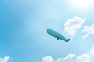 Minimalist Sky: Light Blue Blimp Floating in Clear Blue Skies