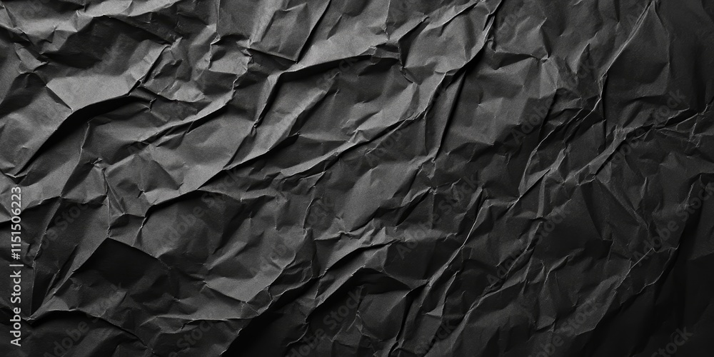 Poster wrinkled black paper surface creating a textured background. this textured backdrop features crinkle