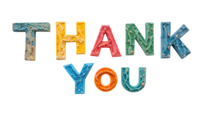 Colorful Paper Letters Shaping the Word Thank You Isolated on White and PNG Transparent Background