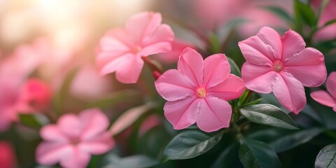 Obraz premium Vibrant pink flower of Catharanthus rose, showcasing close up details amidst garden flowers, adds a stunning touch to any pot flower arrangement in a beautiful outdoor setting.