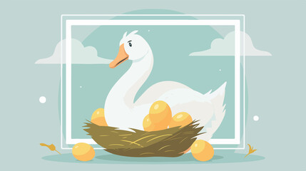 Cartoon Goose Laying Golden Egg Flat Vector Illustration