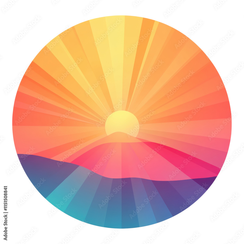 Poster geometric sun icon with gradient rays, bright symbol representing warmth and energy, versatile desig
