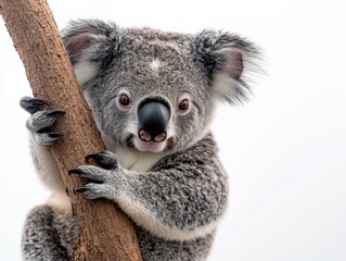 Naklejka premium close-up of a koala bear climbing on a tree branch