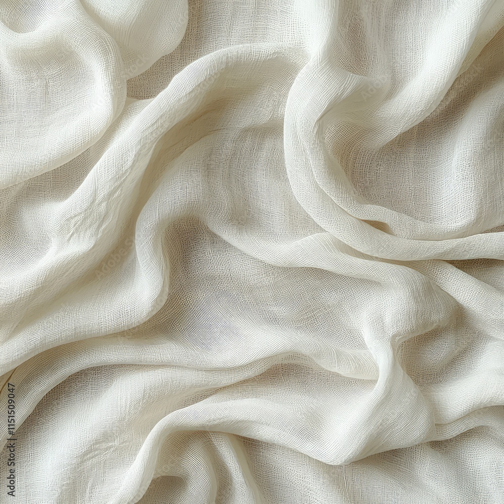Aufkleber creamy off-white fabric drapes and folds creating an elegant textured backdrop. soft and sheer the m