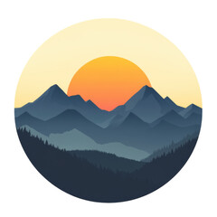 Flat design sunrise illuminating a serene mountain range, vibrant colors, ideal for digital use, perfect for backgrounds and illustrations