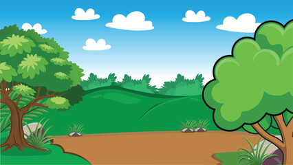 Obraz premium landscape with trees and clouds , cartoon nature background