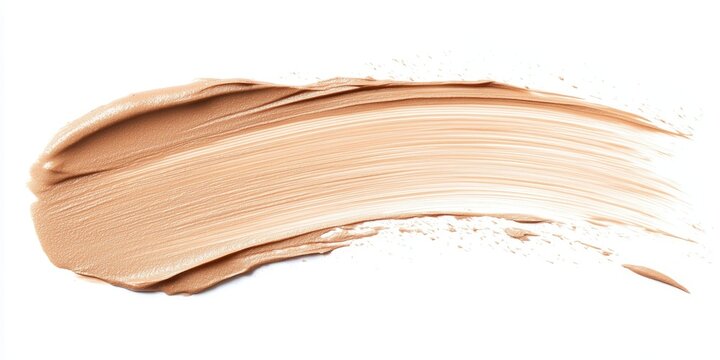 Soft beige strokes and texture of concealer isolated on a clean white background, highlighting the delicate nature of concealer with subtle hues and smooth application for a flawless look.