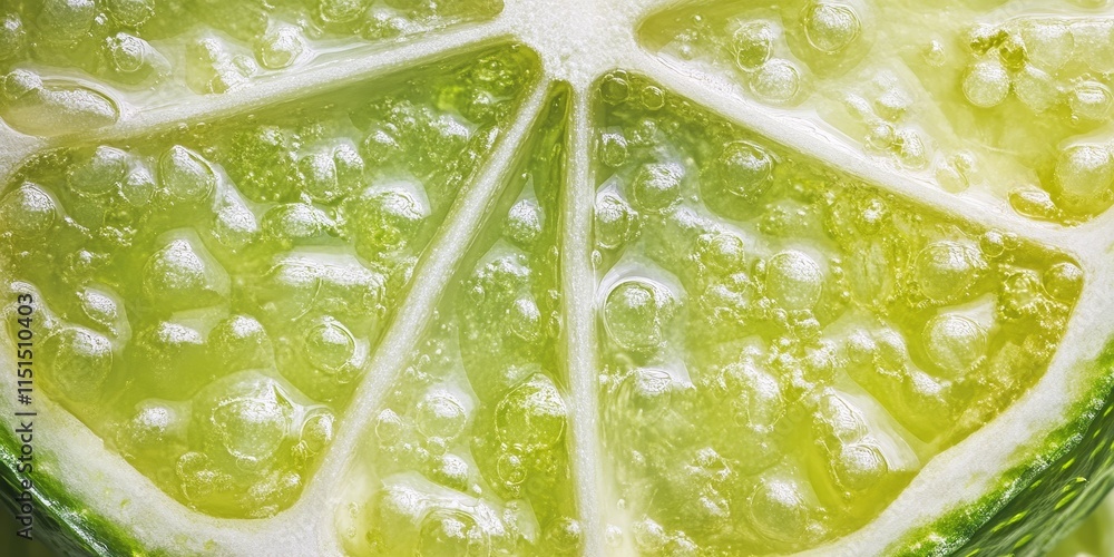 Poster macro close up highlighting the vibrant surface texture of a juicy slice of lime, showcasing the int