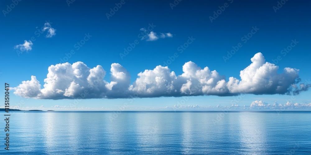 Aufkleber serene display of white high clouds in a deep blue sky, creating a tranquil backdrop over a calm sea
